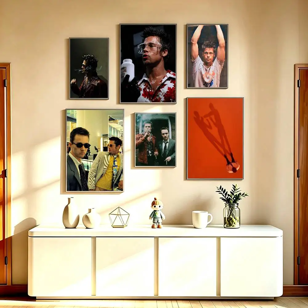 F-Fight Club-B Popular Movie  Poster Waterproof Wall Art Sticker For Bar Living Room Vintage Decor High Quality Print Gift