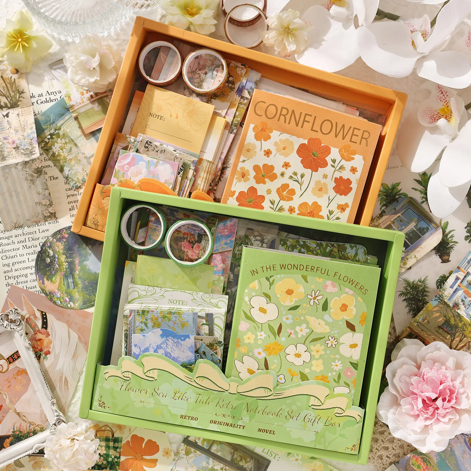 

Floral Journal Kit for Kids Scrapbook Sticker Set DIY Craft Gift Box with Decorative Paper Stationery Supplies