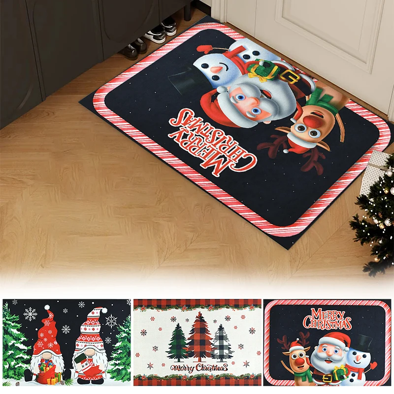 

40x60cm Polyester Christmas Floor Mat Santa Claus Snowman Gnomes Truck Durable Xmas Tree Home Door Entryway Kitchen Home Decor