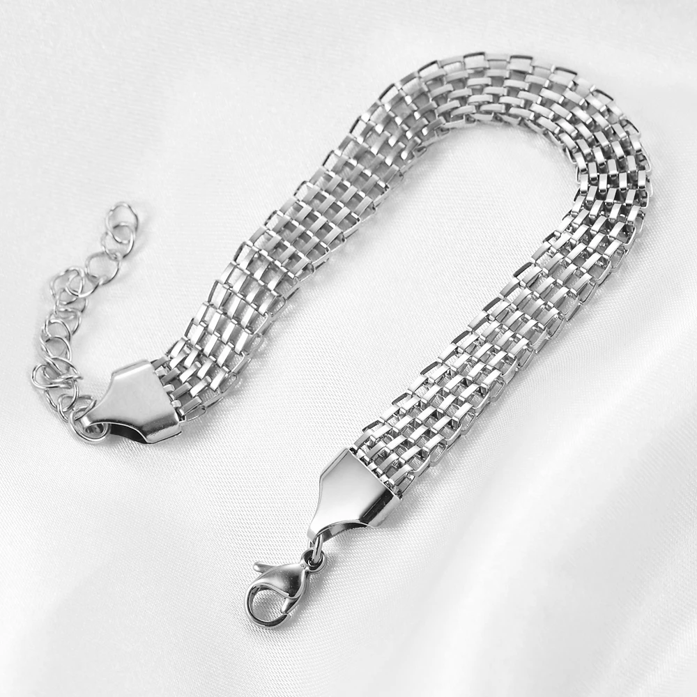 VQYSKO Openwork Mesh Twist Wide Braided Bracelet Mesh Charm Wire Twisted Adjustable Stacking Bracelet Unisex