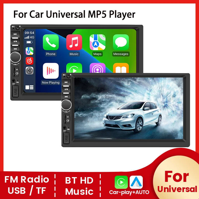 Radio Multimedia Universal para coche, reproductor de DVD MP5 con cable, CarPlay, Android, Mirror Link, BT, soporte para cámara de visión trasera