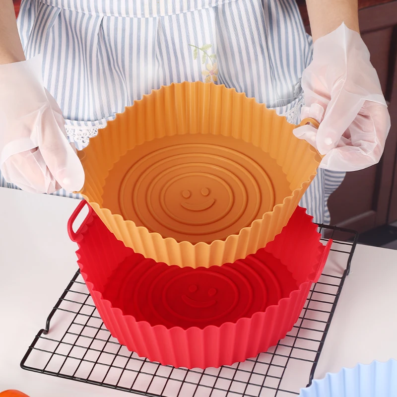 Forros de silicone para fritadeira a ar, redondos, seguros para alimentos, antiaderentes, reutilizáveis, substituição de papel de forro de pergaminho,