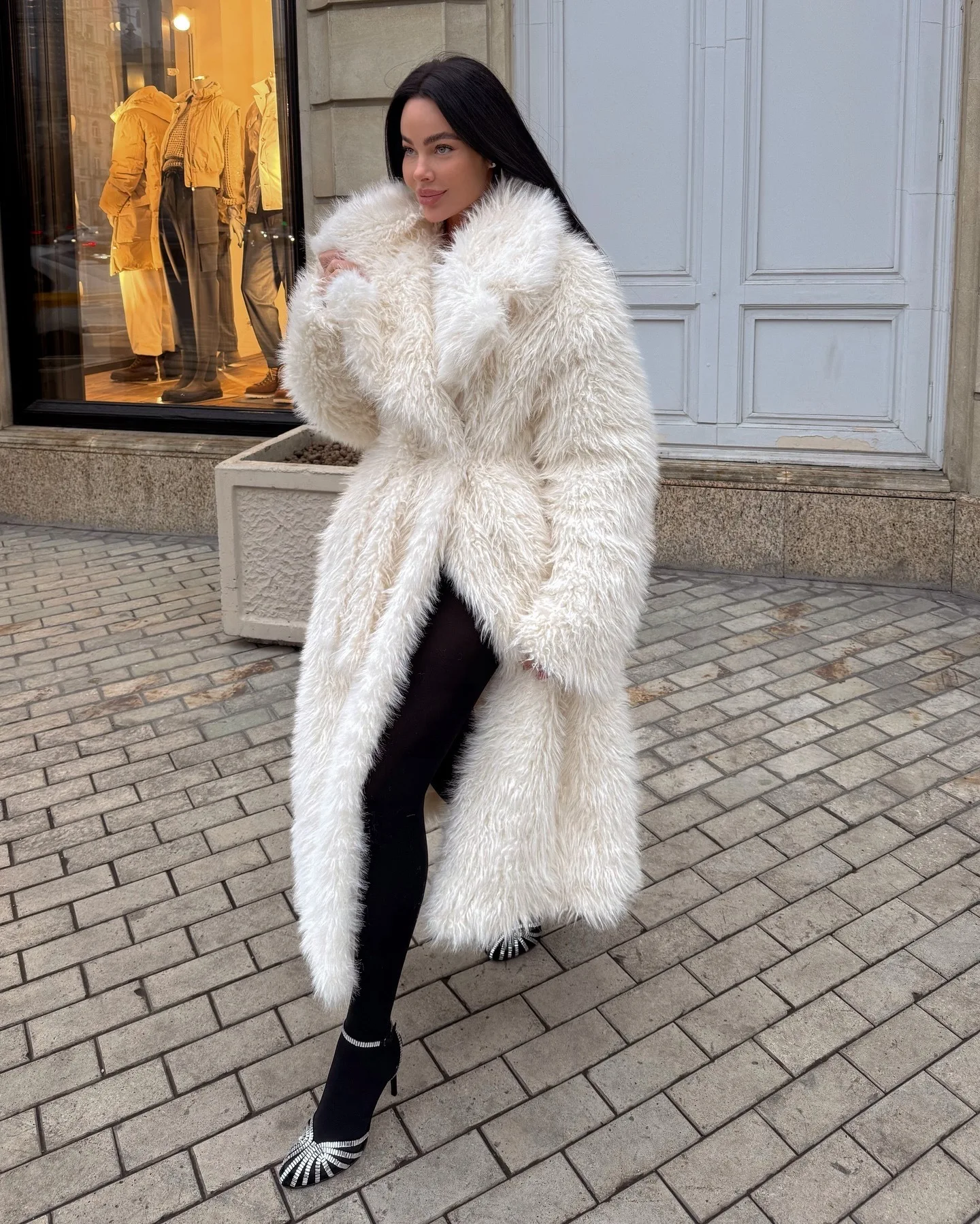 Cross-border Long Imitation Fur Coat 2025 New Over-the-Knee White Thickened Temperament Coat Toka Environmentally Friendly Fur