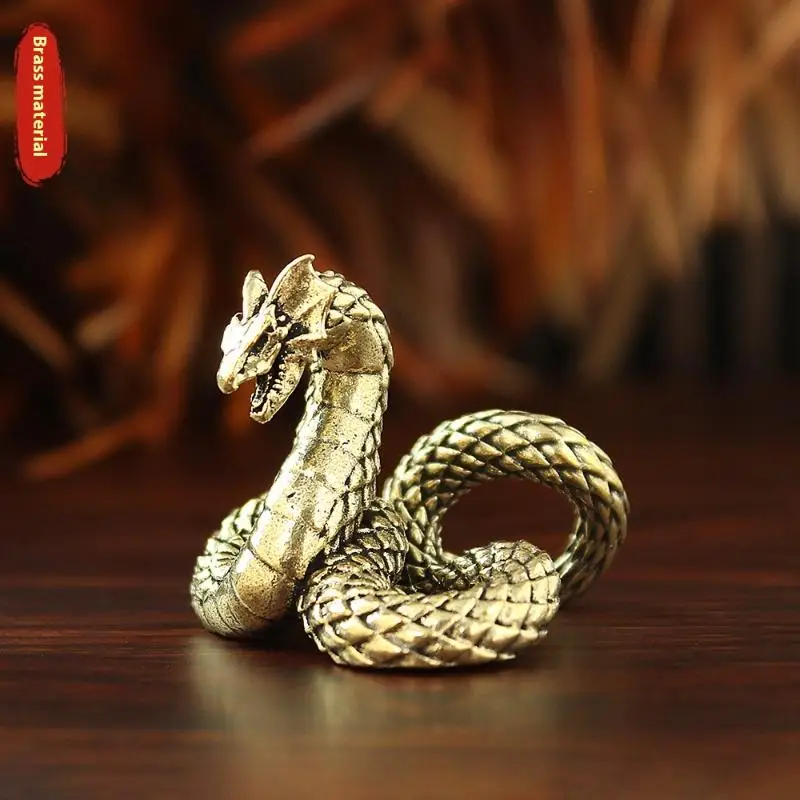 (BF06)3D Dragon Statue Ornament Moveable Body Joints Antique Brass Lucky Dragon Desktop Office Crafts Home Decoration Gift