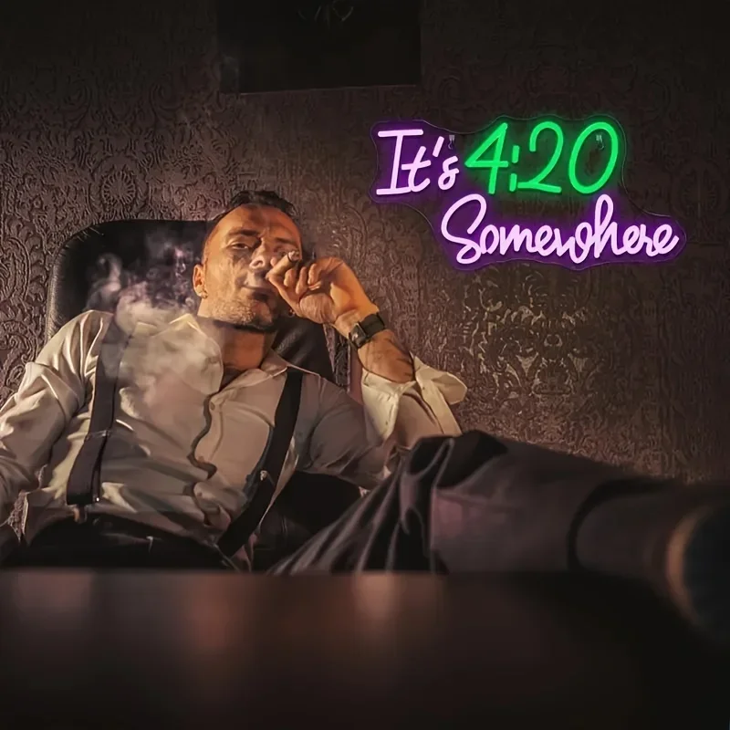 LED Neon Sign It's 4:20 Somewhere Neon Light Sign for Game Room Bedroom Bar Living Room Party Cafe USB Dimmable Wall Decor Gift