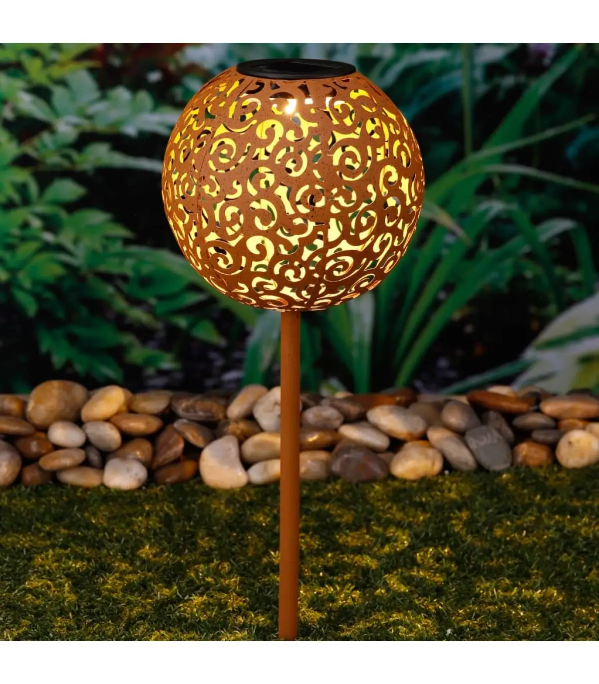 Outdoor lighting Hi Garden solar LED lamp ball shape metal Brown 18 cm