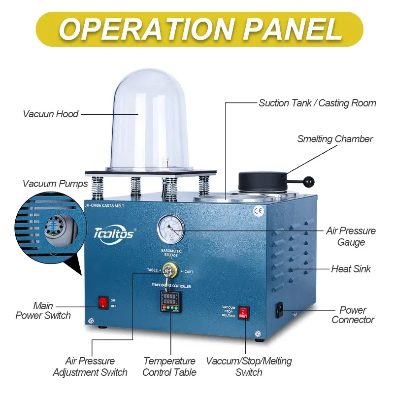 1100 ° C مجوهرات فقدت الشمع قالب الصب الجص الاستثمار الذهب الفضة النحاس معدن تكرير 2L فراغ ذوبان وآلة الصب #4