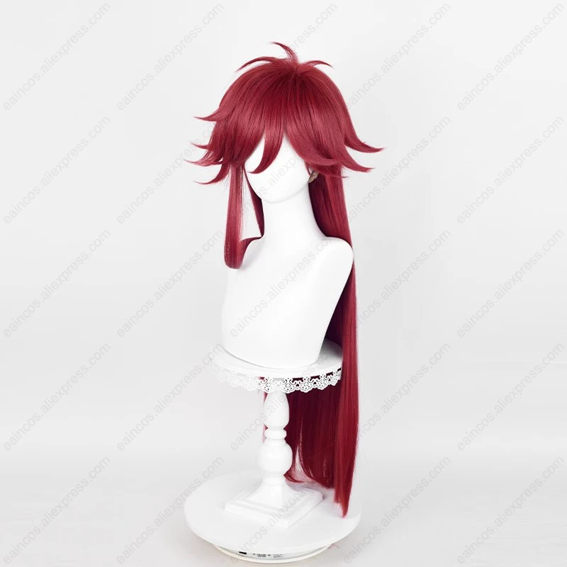 Anime Grell Sutcliff Cosplay Pruiken 90Cm Lange Donkerrode Pruiken Hittebestendig Synthetisch Haar Halloween Feest