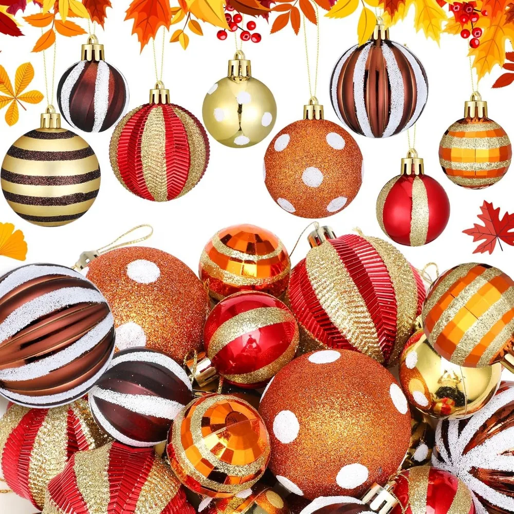 

Libima 48 Pcs 1.6 Inch 2.4 Inch Fall Ball Ornaments for Tree Hanging Autumn Ball Decorations Orange Plastic Thanksgiving Ornamen