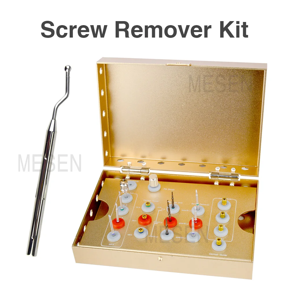 Dental Implant Restoration Instruments Universal Damaged Screw Extractor Set Implant Removal Tool Set Gold-Toned Box Packaging