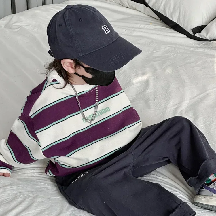 

Kids Shirts New Autumn Striped Korean Casual Simple Style Cool Boy Warm