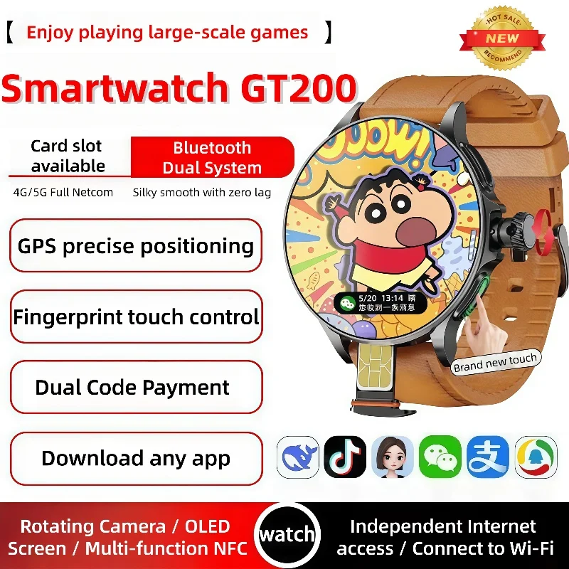 

GoldenSpike GT200 Smart Watch 1.95'' Amoled 750*750 HD Resolution Telescopic Rotary Camera Touch encoder Android 10.0 Smartwatch