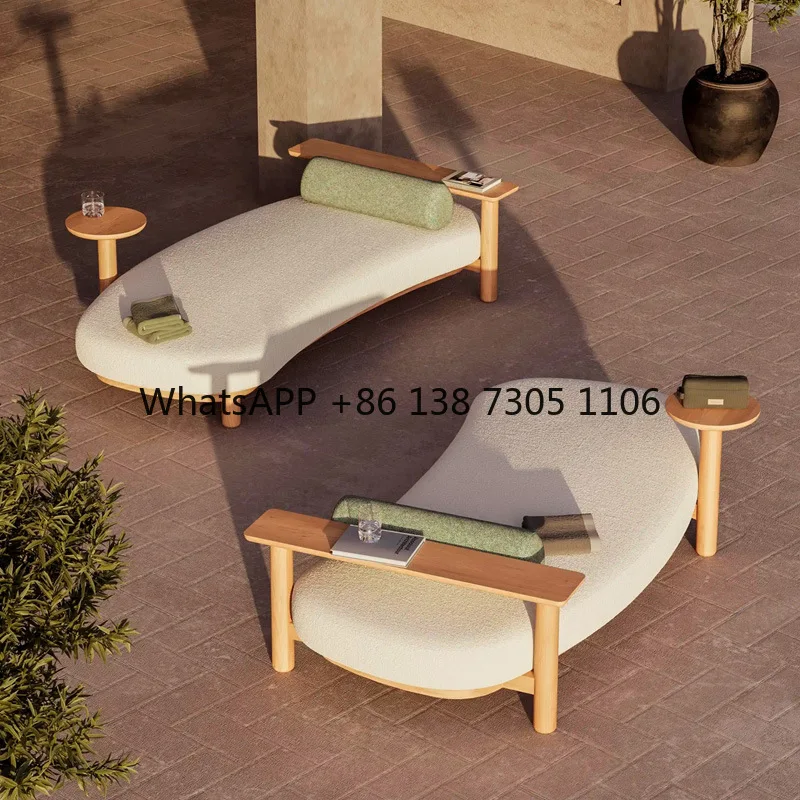 

Outdoor Sofa Tea Table Combination Rattan Solid Wood Tatami Courtyard Villa Garden Pool Bed Hotel Furniture