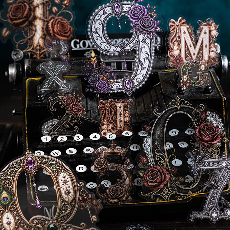 Mr.Paper Vintage Dark Flower Number Letter Landscape Material Collage Scrapbooking PET Sticker Creative DIY Journal Stationery