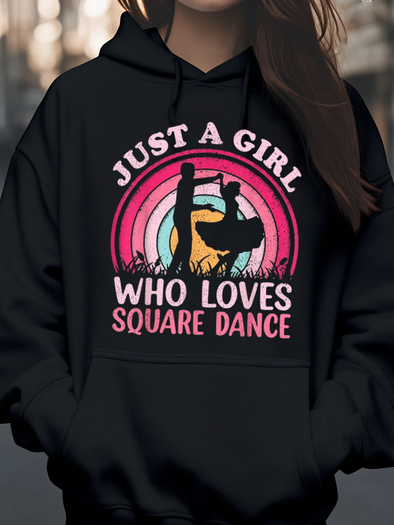

Square Dance Silhouette Rainbow Print Hoodie for Women Casual Wear Party Outfit