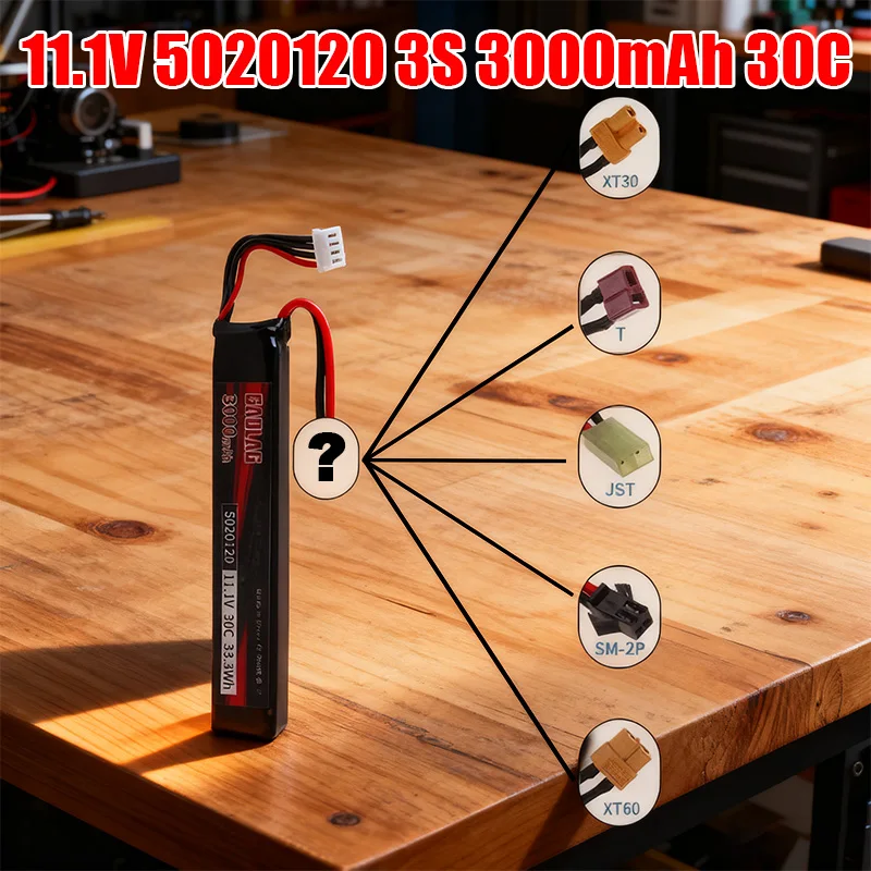 

High Performance 11.1V 3S 3000mAh LiPo Battery 5020120mm with T Plug & Small Tamiya Connector for Airsoft AEG Gel Blaster