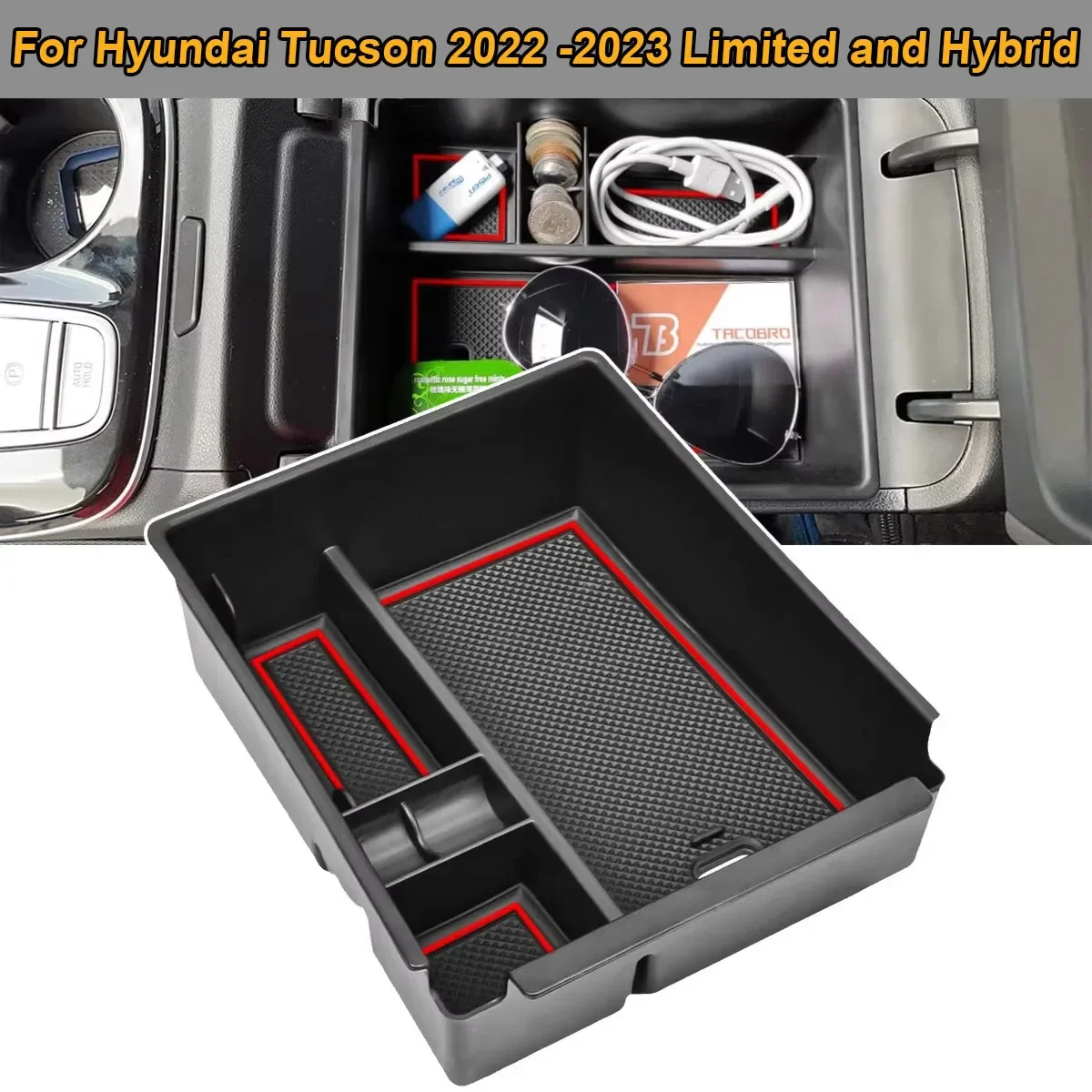 For Hyundai Tucson 2022 2023 Limited and Hybrid Center Console Organizer Tray Armrest Secondary Storage Box Car Accessories