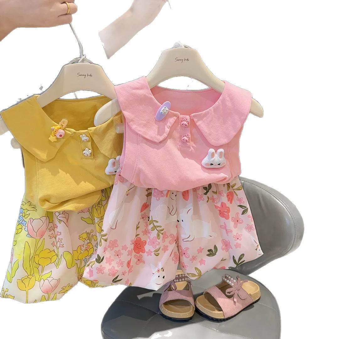 New foreign style three-dimensional rabbit ears cartoon girl bud shorts set summer cute creative doll set