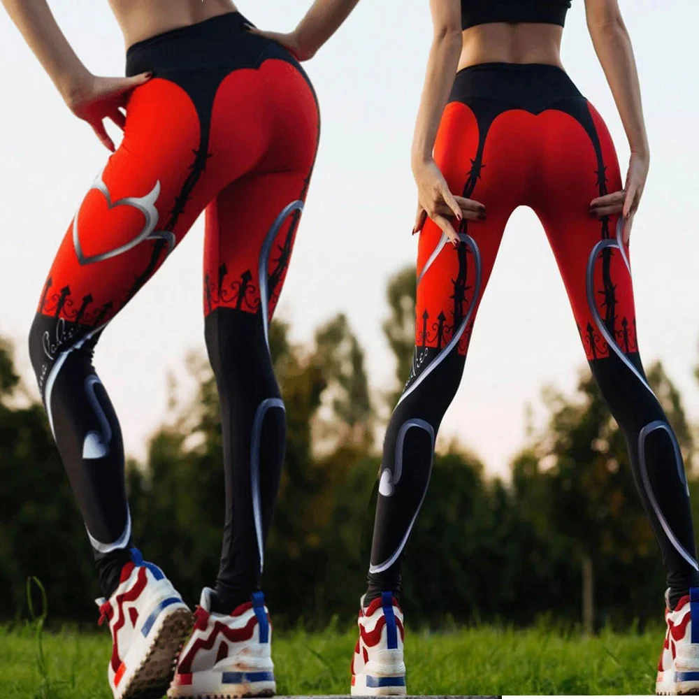 Nadruk cyfrowy w kształcie serca Nadanbao dziewięć punktów spodnie sportowe moda damska joga wysoka talia obcisłe biodra legginsy na co dzień