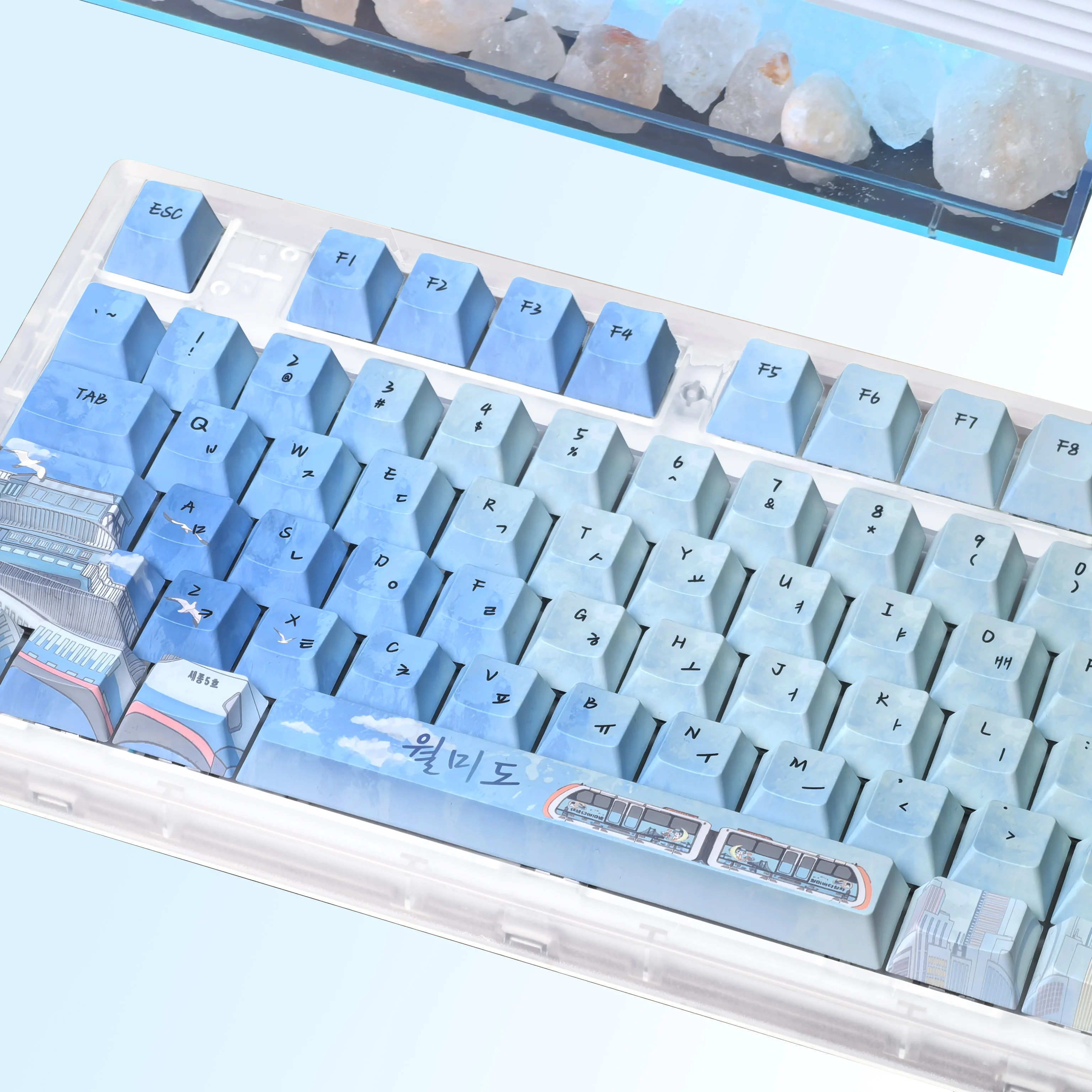 

Korean Blue Keycaps 126Keys Cherry Pbt Wolmido Island Theme Ferris Wheel Korean Style For Diy Aula F75 Keyboard Keycaps