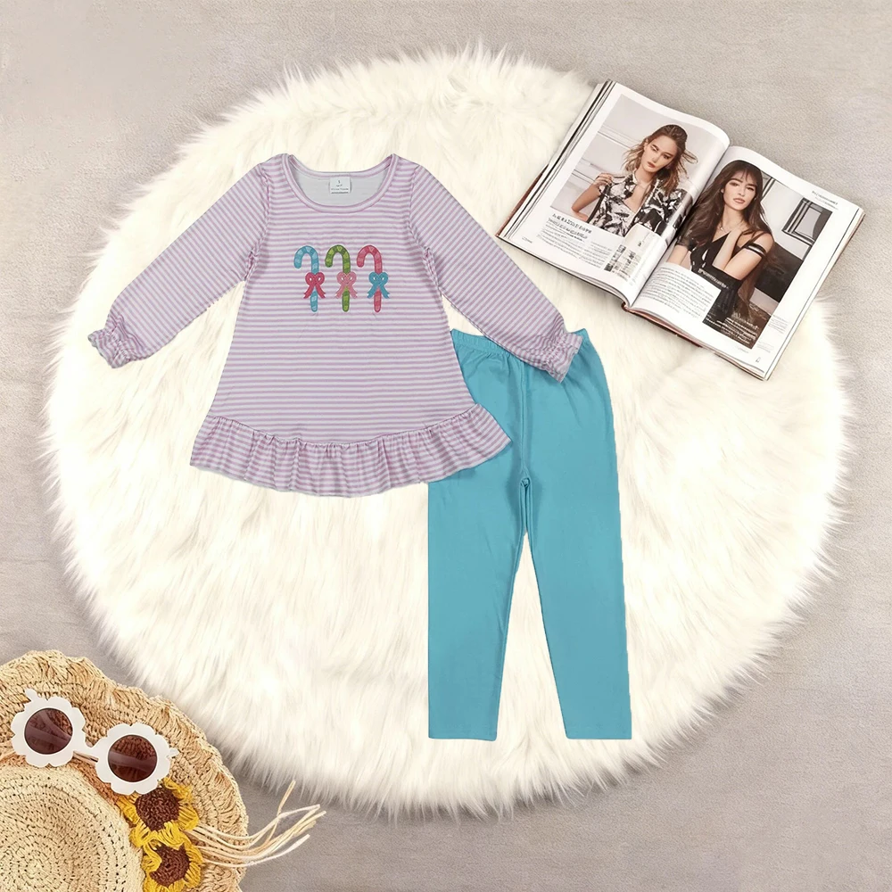 

11,3 одежда для маленьких девочек, рождественская туника с вышивкой для маленьких девочек, розовая полоска, туника, леггинсы, штаны, комплекты