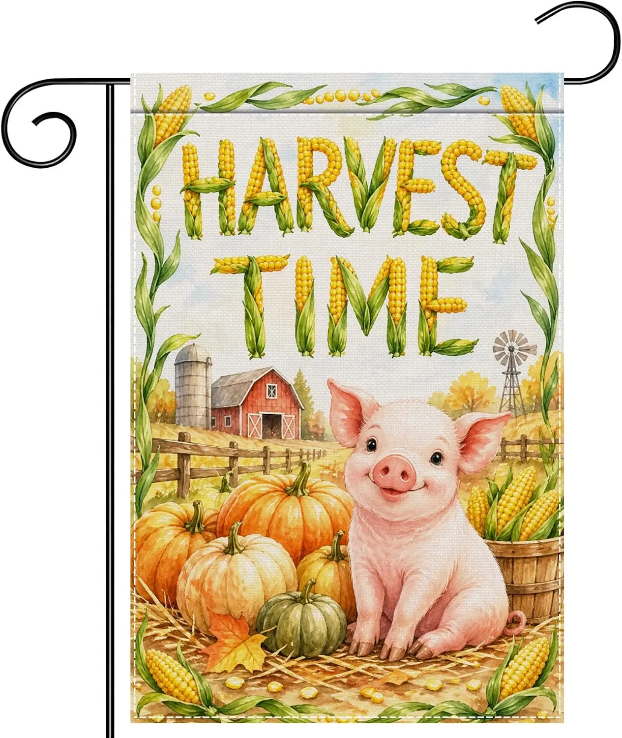 Harvest Time Pig Garden Flag 12x18 Inch for Yard Decor | Double sided polyester, pumpkin harvest decor, autumn porch decor llp