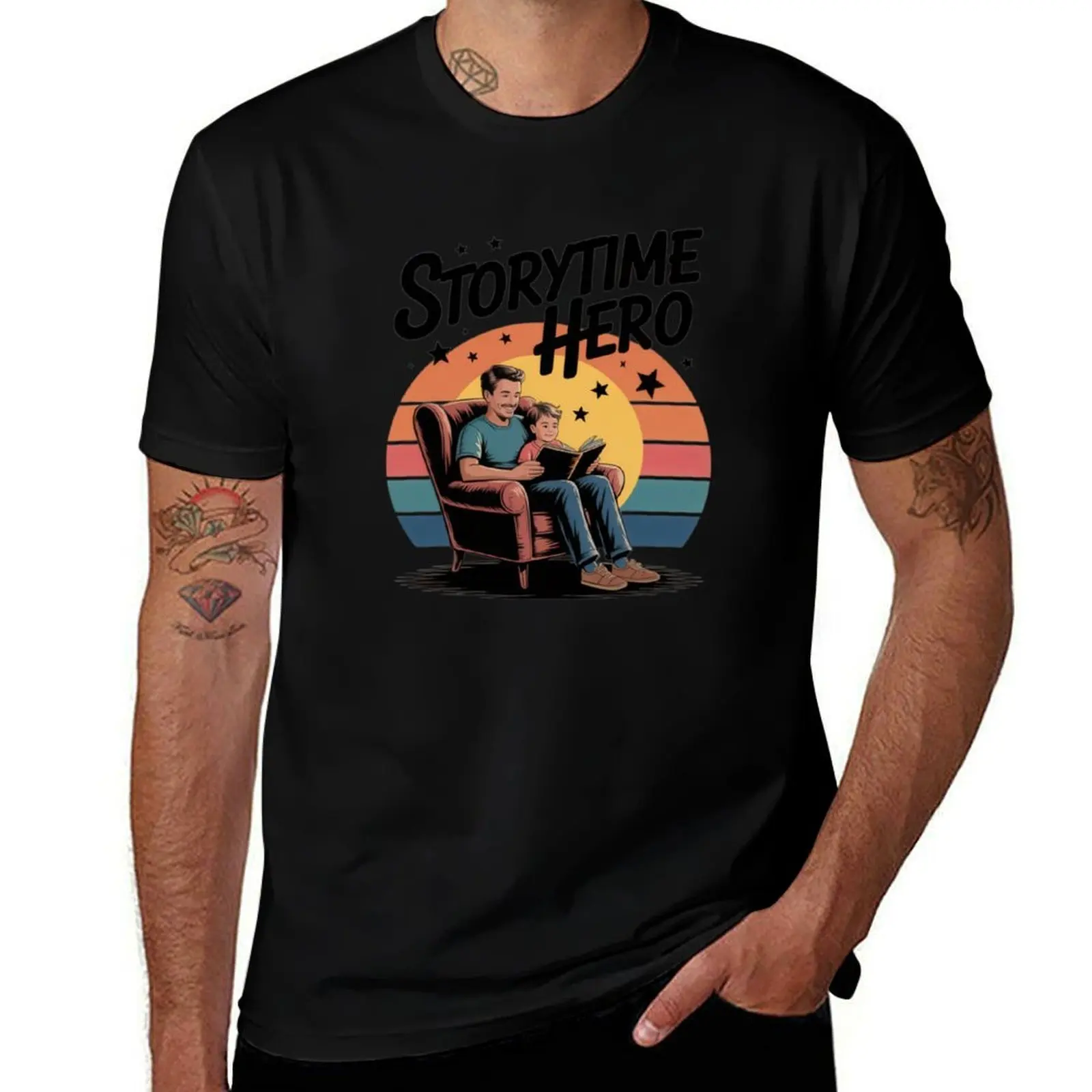 

Storytime Hero – Retro Father-Child Reading Moment T-Shirt customs graphic shirts essential t shirt t shirts men
