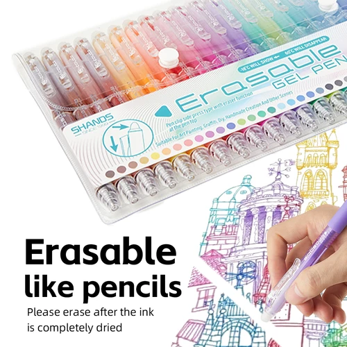 Imagen 2 del producto Paquete de 12/24/36 bolígrafos de gel borrables de arcoíris, bolígrafos de colores de punta fina de 0,7 mm para diario, dibujo, bricolaje – Regreso a la escuela, Halloween