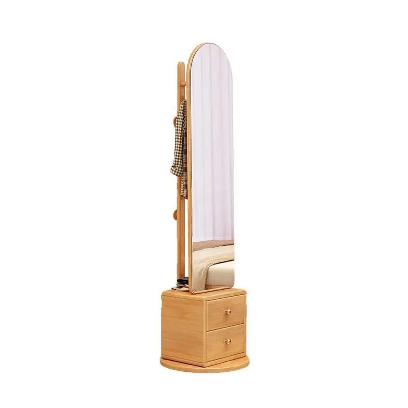 

Full-length mirror full-body floor mirror household bedroom bedside table hanger integrated solid wood rotating fitting mirror