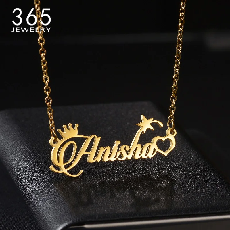 

Fashion Custom Name Necklace Stainless Steel Personalized Crown Heart Nameplate Women Girlfriend Elegant Fine Fashion Jewelry