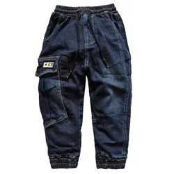 5010 Kids Denim Trousers boys Cargo jeans Elastic Waist Casual Big Pocket Spring Autumn