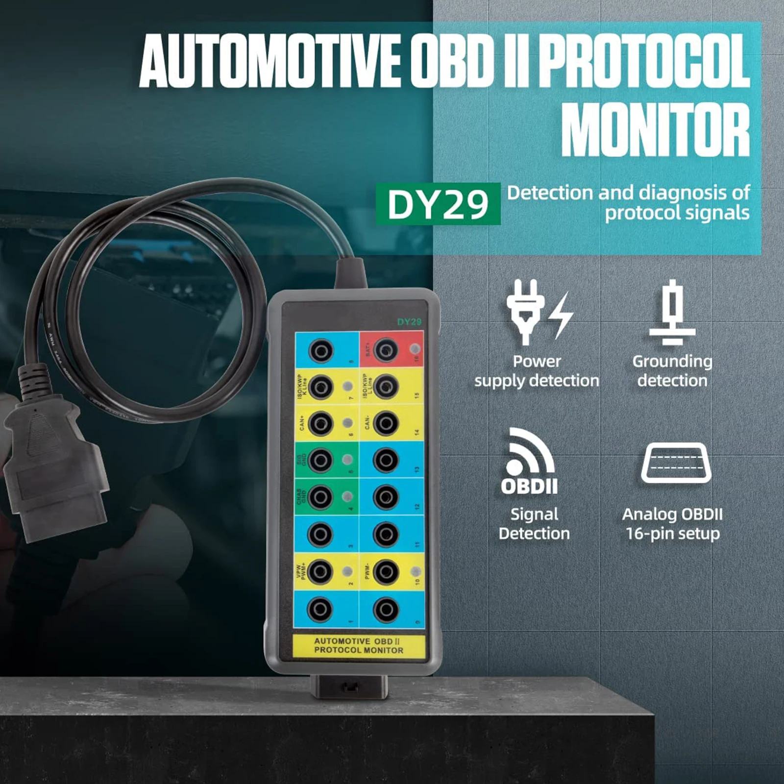 DY29 Auto Car Break Out Box, OBD2 samochodowy system OBD detektor protokołu, samochodowy interfejs OBD2 Monitor samochodowy