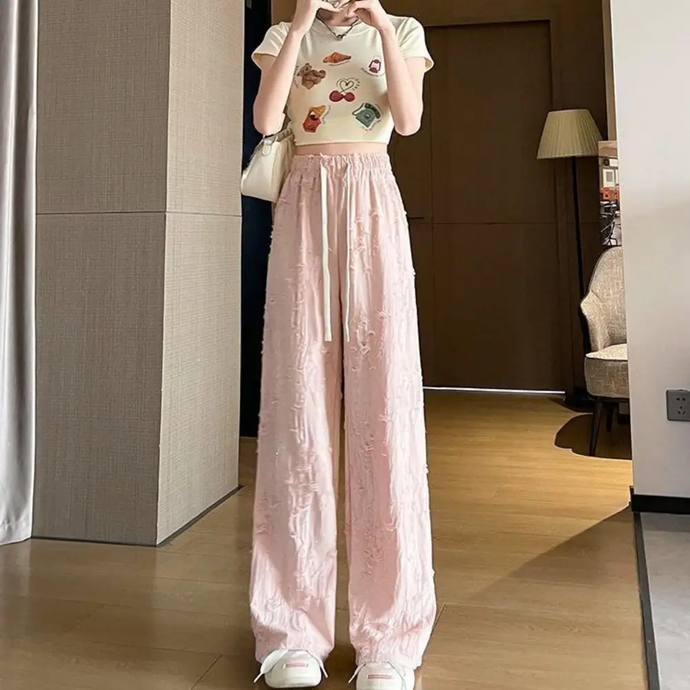 

Модные однотонные повседневные прямые брюки с блестящими стразами, широкие длинные брюки, тонкая летняя одежда, рваные брюки на каждый день