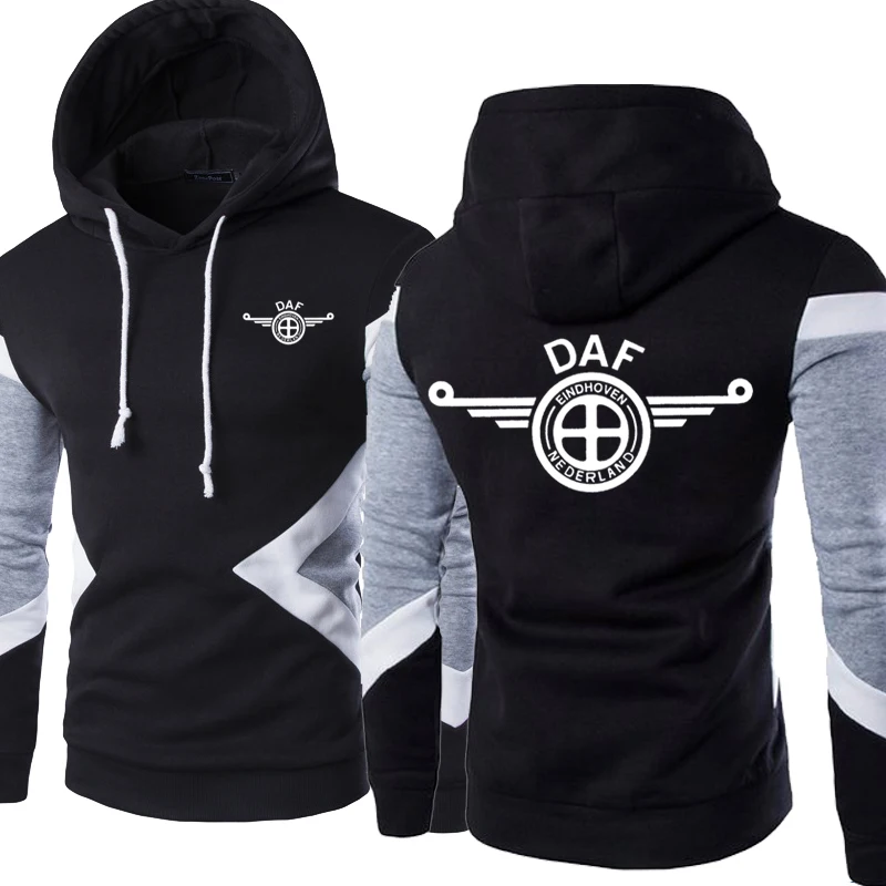 

New Fashion Spring Autumn DAF Logo Hoodies Patchwork Men Pullover Sweatshirts Casual Long Sleeve Cotton Hoody