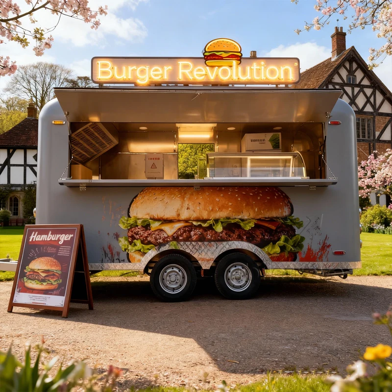 

Мобильный коммерческий кухонный контейнер-фургон, полностью оборудованный, для кейтеринга и выездной торговли, с окном для продажи продукции