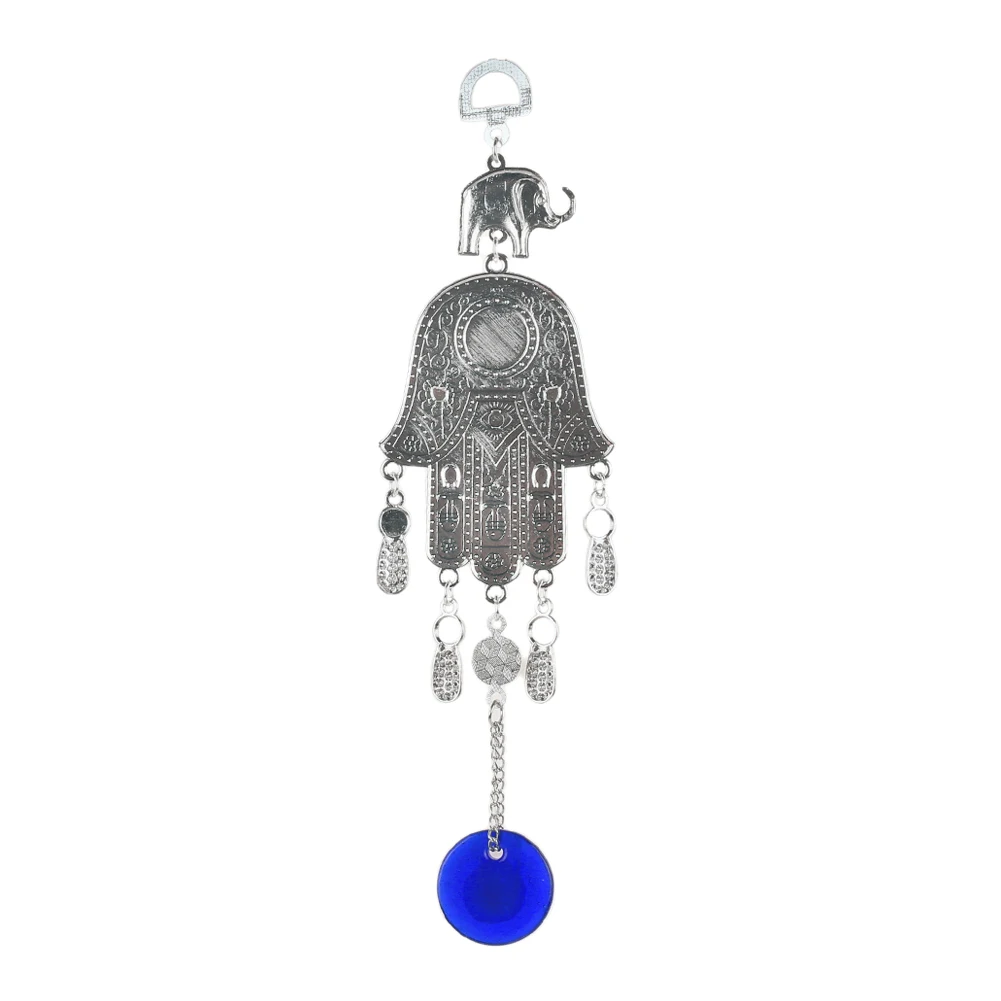 Metal Hand of Fatima Blue Evil Eye Home Decor Crafts Wall Hanging Amulet Turkish Blue Eye Pendant Wind Chime Charm for Garden