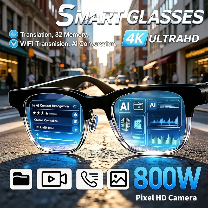 4K HD AI Smart Glasses Remote Control Touch Photo Camera Recording Translator Voice Assistant Wireless Bluetooth Eyewear 2026