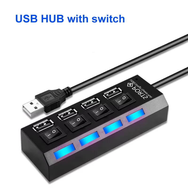 4 Ports Usb Hub 2.0 Hub Usb Splitter Multi Usb Hub 2.0 Hab Power Adapter Extensor Computer Accessories with Switch Usb For Home
