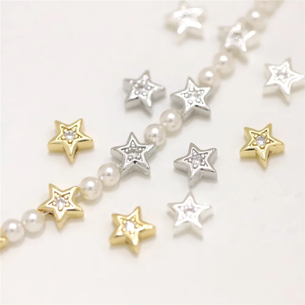 

Copper-plated Real Gold Cute Versatile Through-hole Micro-inlaid Zircon Star Bead Diaphragm DIY Handmade Accessories B029