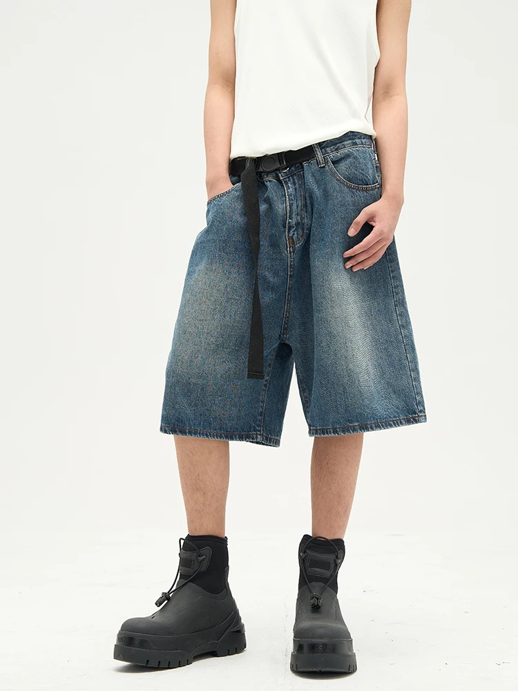 Tailor's Store Men's Fashionable American Style Five-Point Shorts High Street Jeans Casual Loose Straight Cut Summer Wear