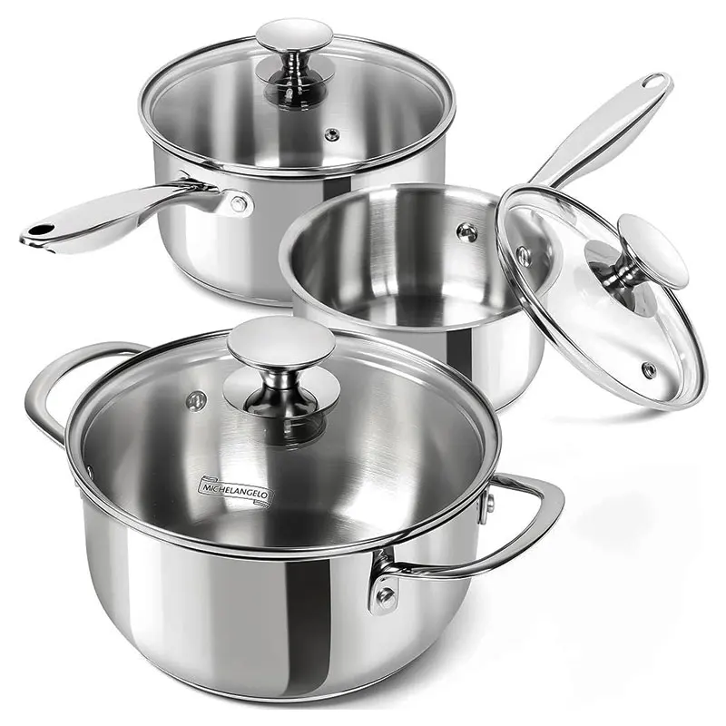 3 قطعة أوانٍ من الستانليس ستيل ومقلاة مجموعة مع أغطية 1QT 2QT 3QT غير لاصقة المطبخ التعريفي قدرات طقم حلل استانلس ستيل غسالة صحون آمنة #1