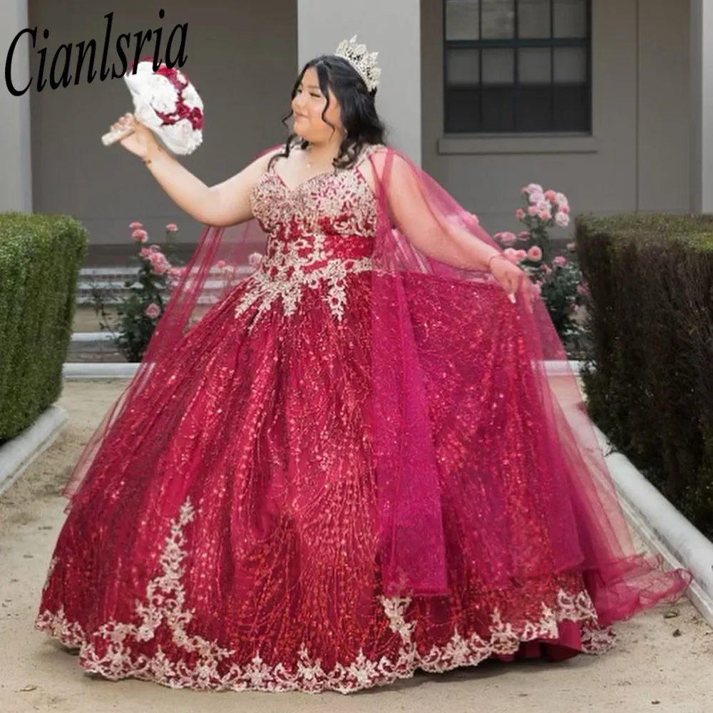 Vestido De quinceañera rojo brillante, corsé De lentejuelas con hombros descubiertos, vestido De baile hinchado 16 °, vestido De graduación, vestido De novia De 15 Años