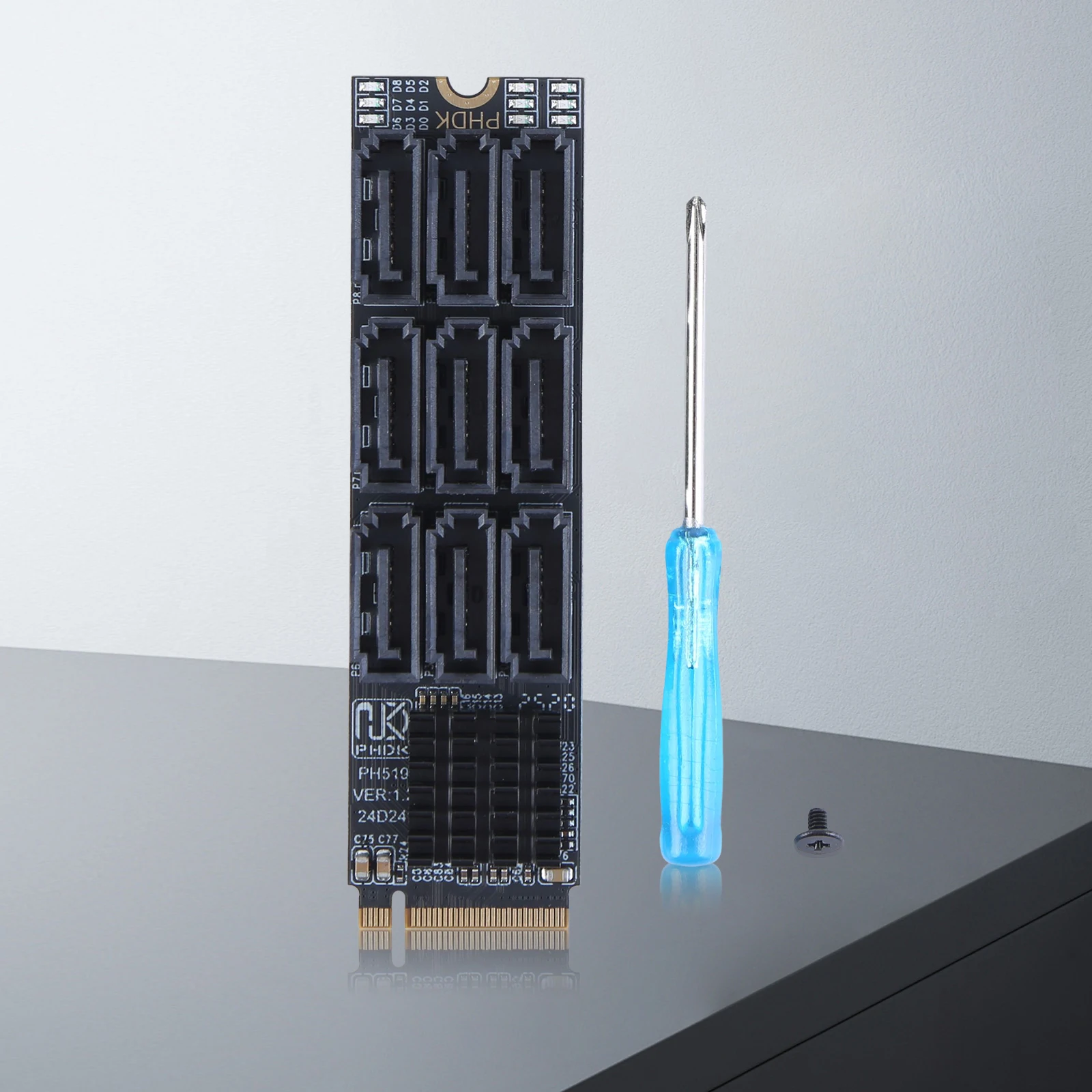 M.2 To SATA Adapter 6Gbps M.2 NVME M-Key To SATA 9-Port Expansion Card PCIE 3.0 X2 Hard Disk Capacity for Desktop