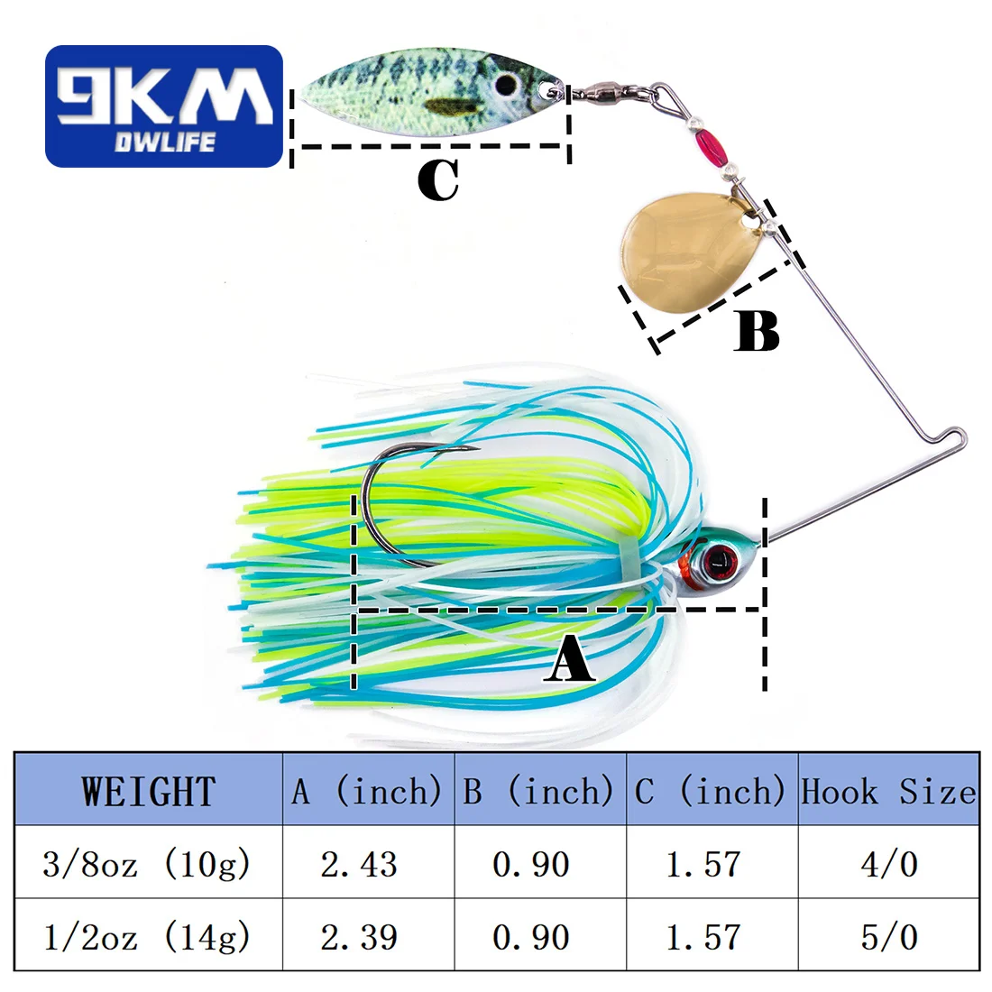 9KM Spinner Baits for Bass Fishing SpinnerBaits Jig Lures Swimbait Willow Colorado Blade Tandem Spinners Freshwater Swim Lure