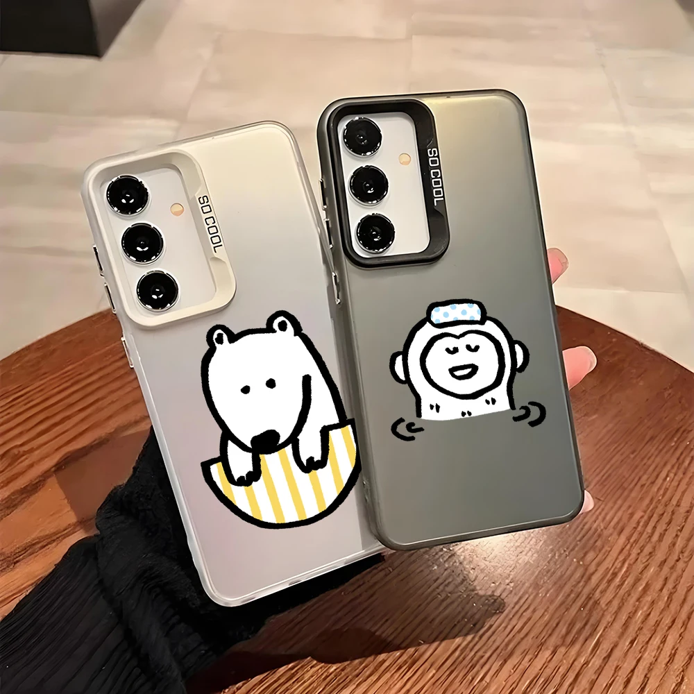 Silver IMD Case For Samsung A56 A36 A26 A24 A17 5G A16 A14 A12 A32 A50 A70 A22 A54 A52 5G A06 4G Cover funny animal Cute Bear