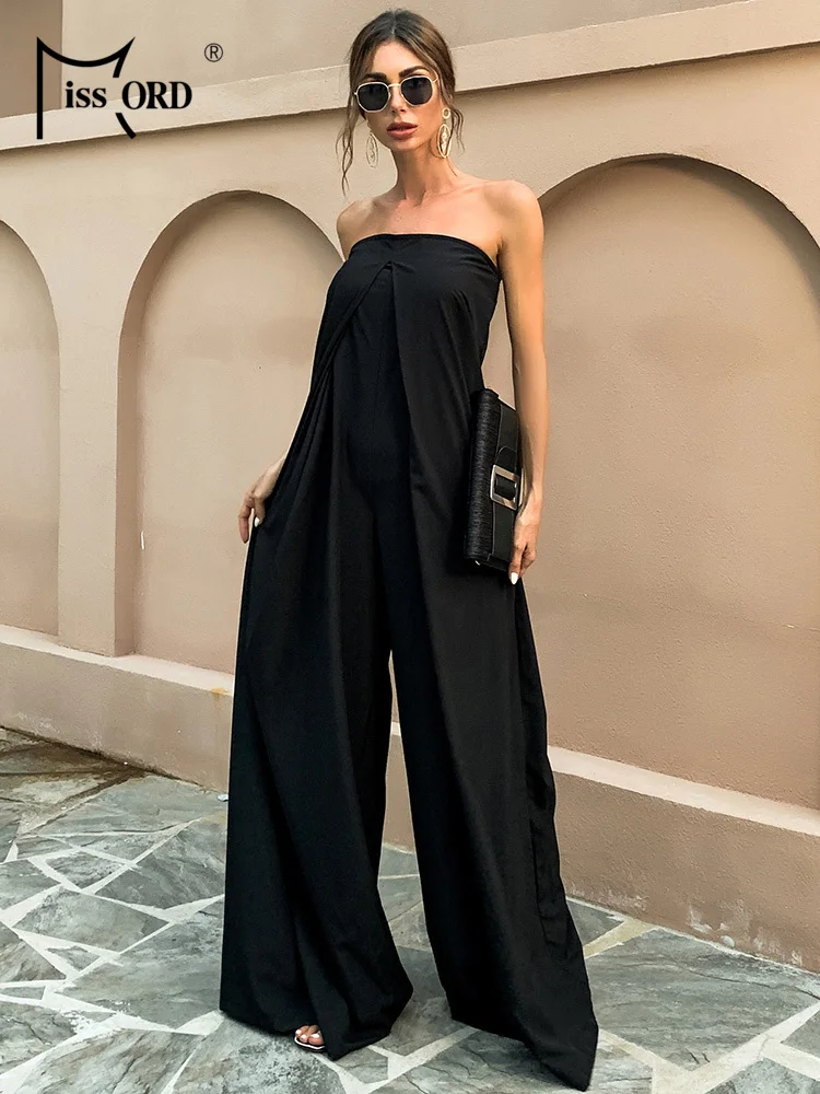 Missord New Women Loose Jumpsuit Sleeveless Casual Bodysuit Ladies Romper Solid Color Long Jumpsuit Black