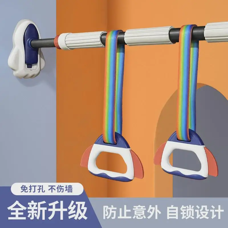 No Drill Wall Mounted Horizontal Bar With Rainbow Rocket Pull Up Rings Self Locking Anti Slip Kids Home Indoor Exercise Fitness