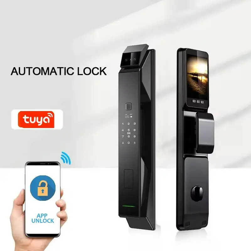 Smart Door Lock 3D Face Recognition Smart Home Door Lock WiFi NFC Digital Electronic Lock Wifi Camera Rfid Card Works With tuya