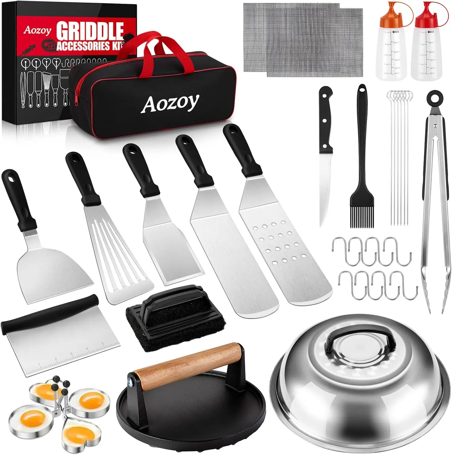 

Griddle Accessories Kit - 136PCS Flat Top Grill Accessories for and Metal Spatula Tools Set with Burger Press Scra