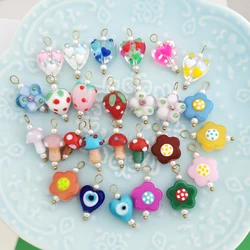 1 Piece Glass Pendant Charm Flower Evil Heart Strawberry Mushroom Handmade Custom Necklace Stainless Steel Pearl Wholesale